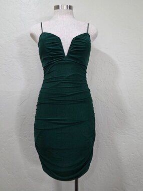 Green Bodycon Mini Dress With Ruching